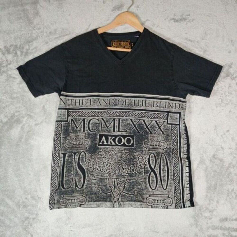 Akoo Shirt Mens Medium Black Short Sleeve Pullover Casual Streetwear TI Urban